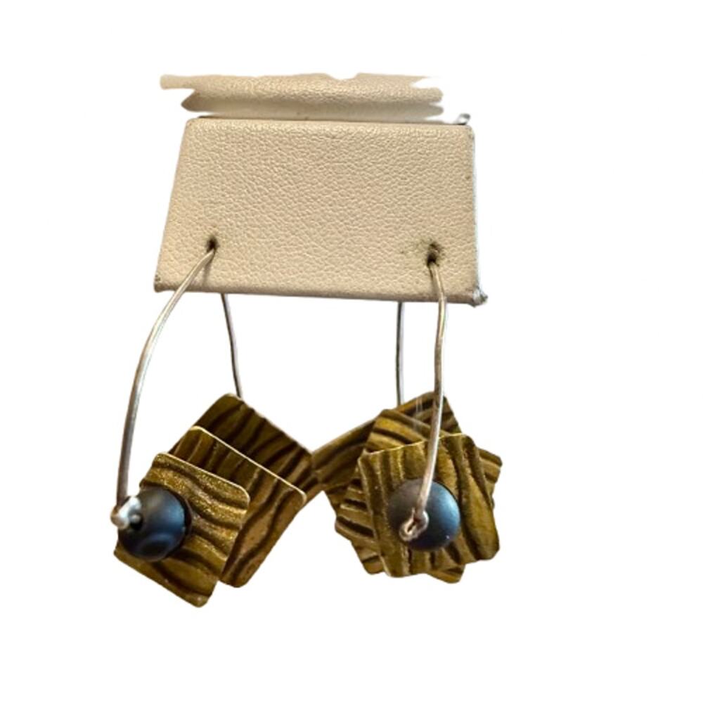 Handcrafted Artisan Modern Layered Metal Drop Earrings